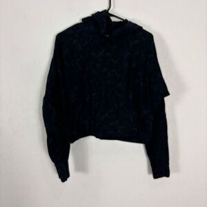 Athleta Navy Blue & Black Camo Boxy Fit Hooded Pullover Sweatshirt